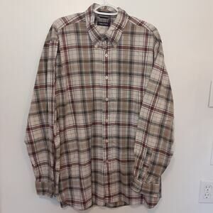 Nautica Shirt Men's Beige and Red Size XL Plaid Long Sleeve Button Down